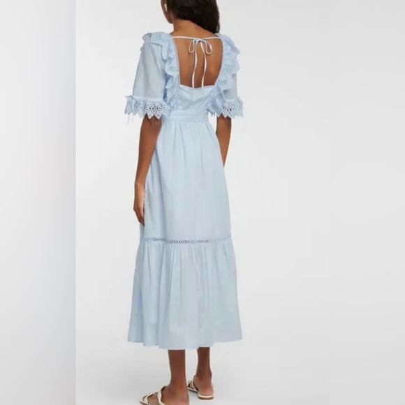 SELF-PORTRAIT 
Broderie Anglaise Cotton Midi Dress - Blue size 4 - Picture 3 of 12